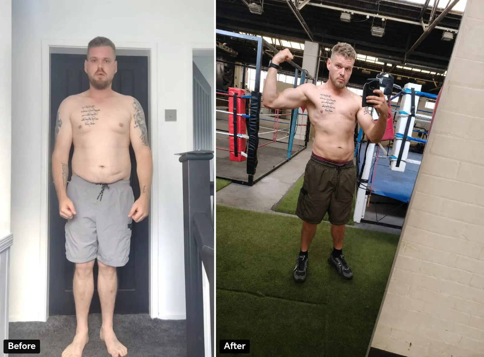 JohnoFitness client before and after fitness transformation shown side by side